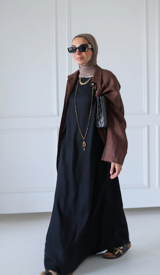 Folded Sleeveless Linen Dress - Zeyylan