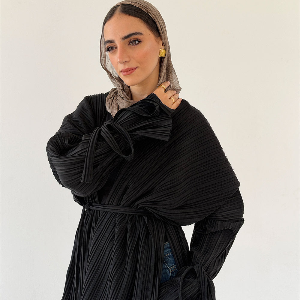 Pleated jacket -Cardigan with belt - Estringo