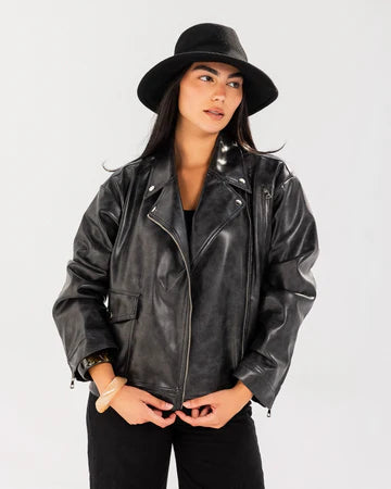 Washed Leather biker Jacket - Tamaa