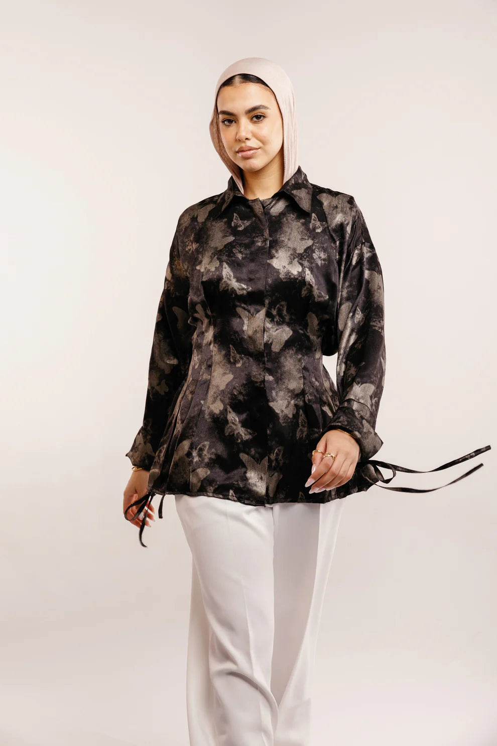 The glaze satin blouse - Peach and mint