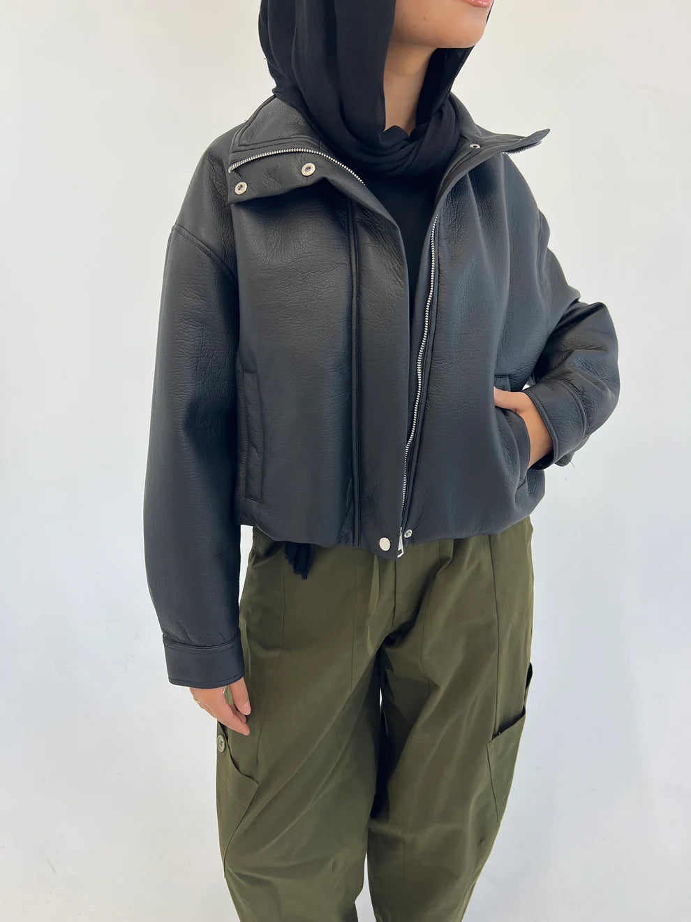 Collared leather jacket - Be empire