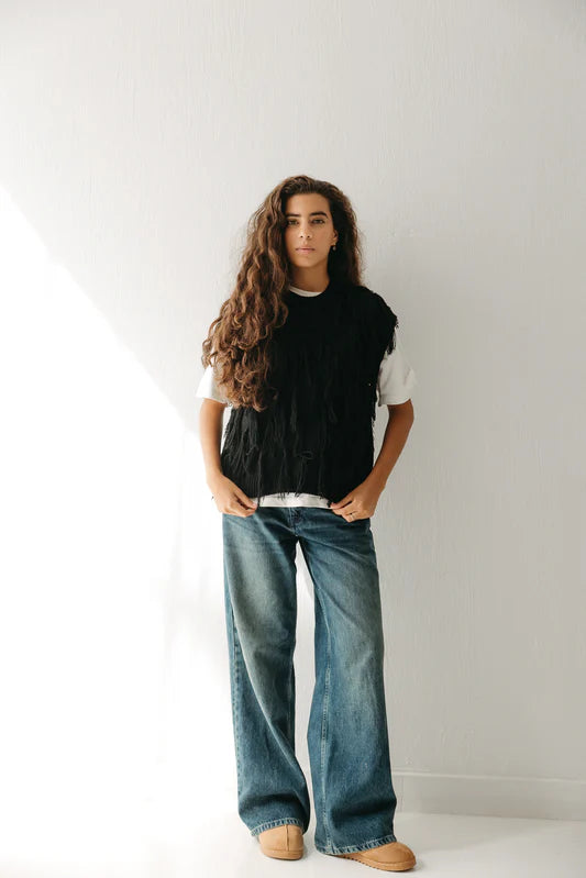 Fringed up vest - Peach and mint