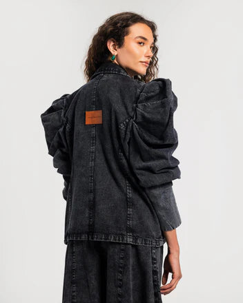 Gathered Sleeves Denim Jacket - Theyab