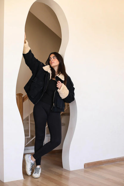 Oversized denim fur jacket-Traumen