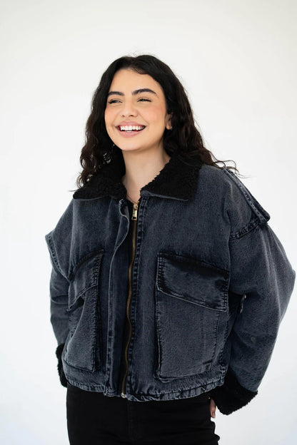 Oversized denim fur jacket-Traumen