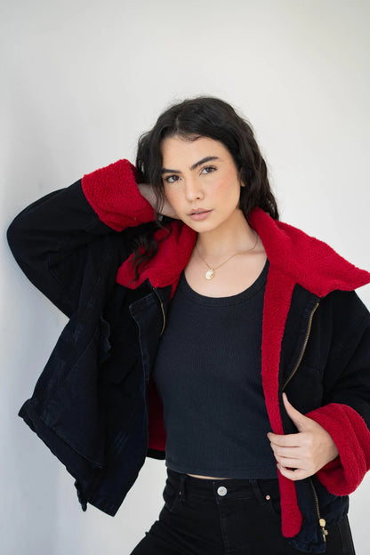 Oversized denim fur jacket - Traumen