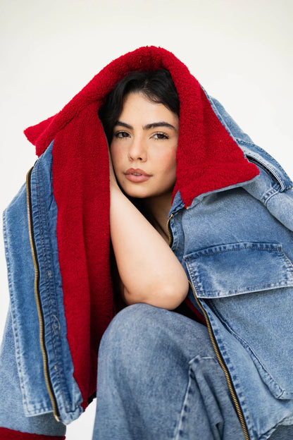 Oversized denim fur jacket - Traumen