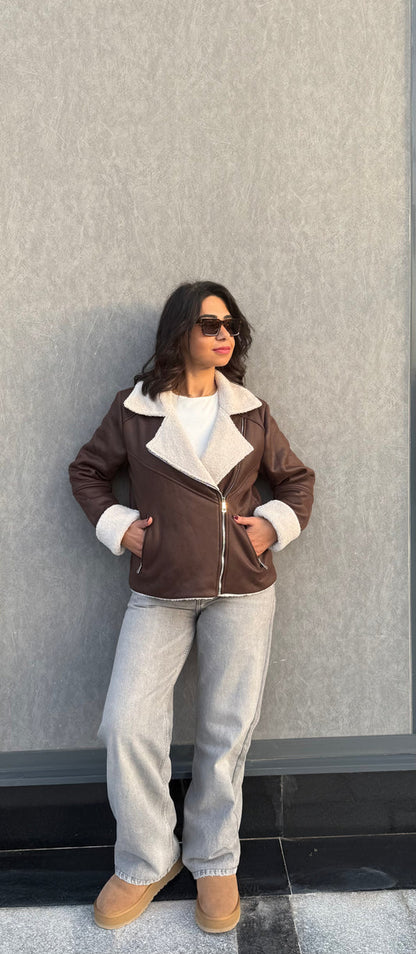 Teddy leather jacket - Jeno