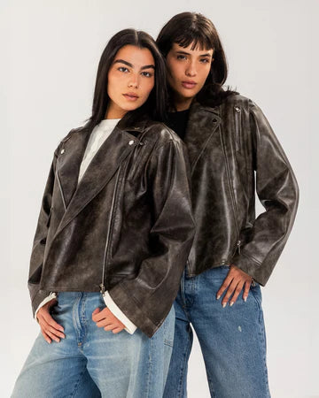 Washed Leather biker Jacket - Tamaa