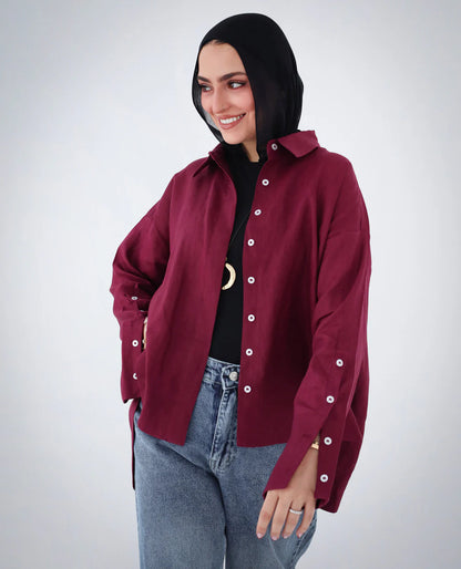 High-Low Linen Shirt - Sara salama