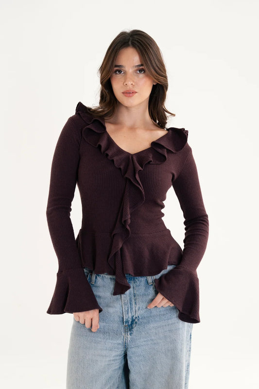 Ruffle Knit Top-Taj Sisters