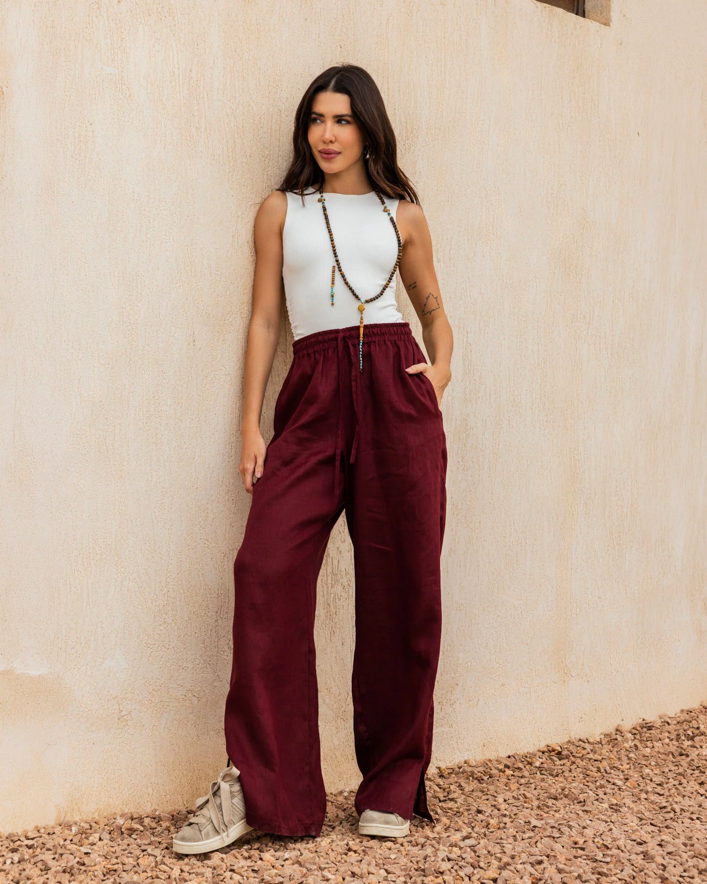 Slit Linen Pants - Tamaa