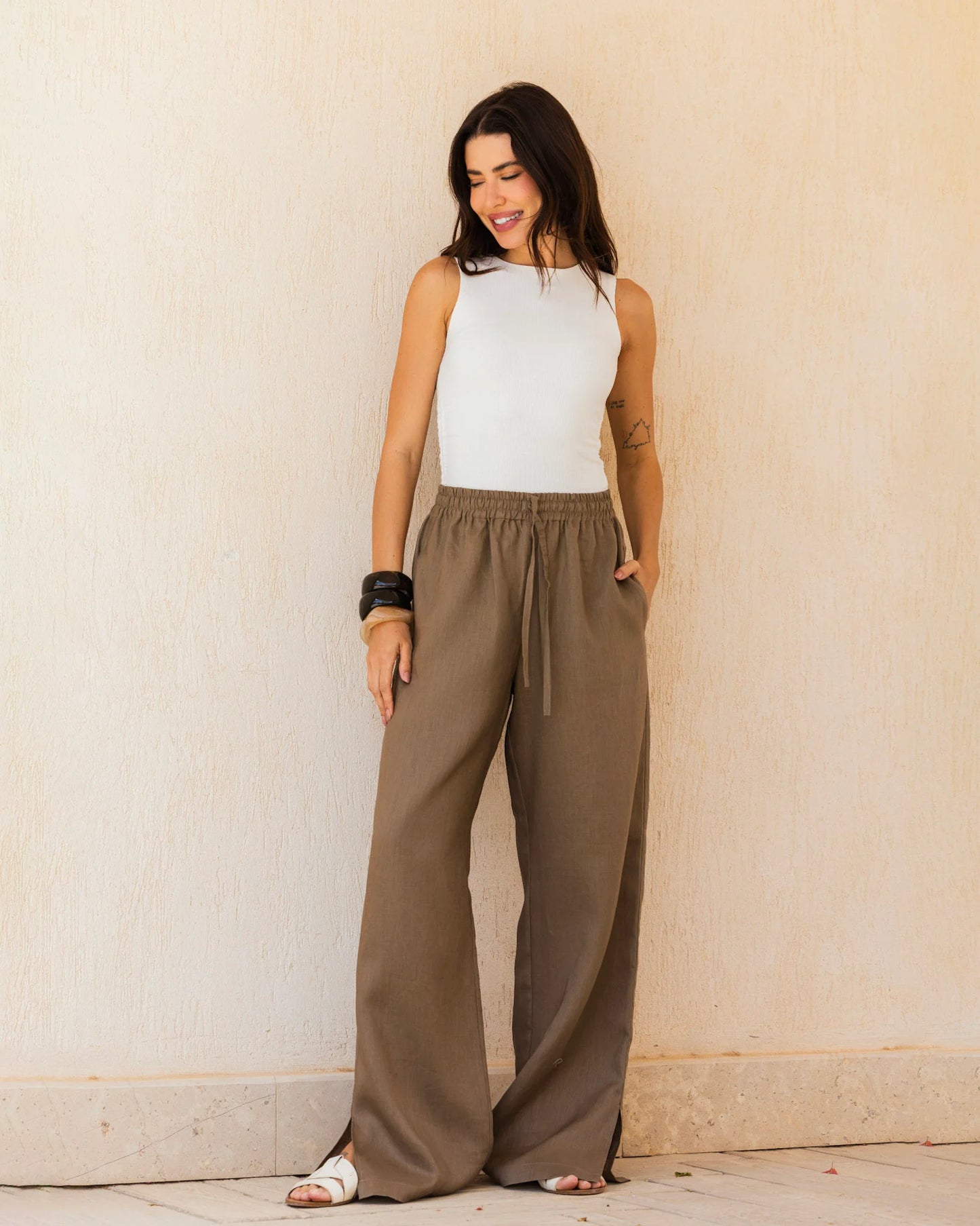 Slit Linen Pants - Tamaa