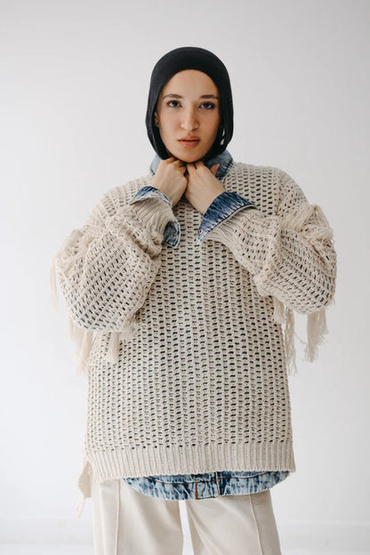 Fringed flow knit - Peach and mint