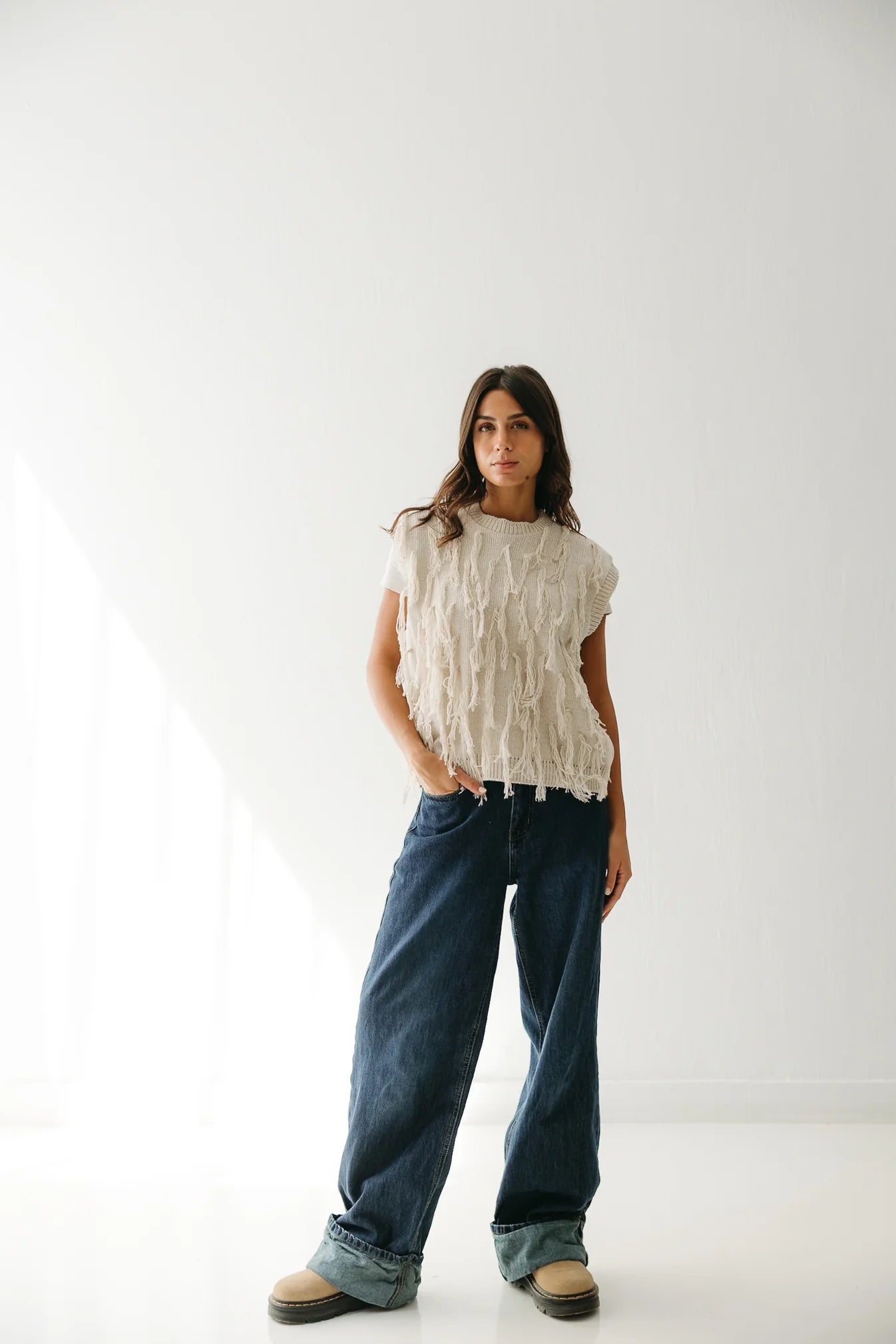 Fringed up vest - Peach and mint