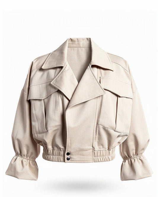 HBShop garment image: Cuff Cropped Jacket-Taj Sisters, Beige