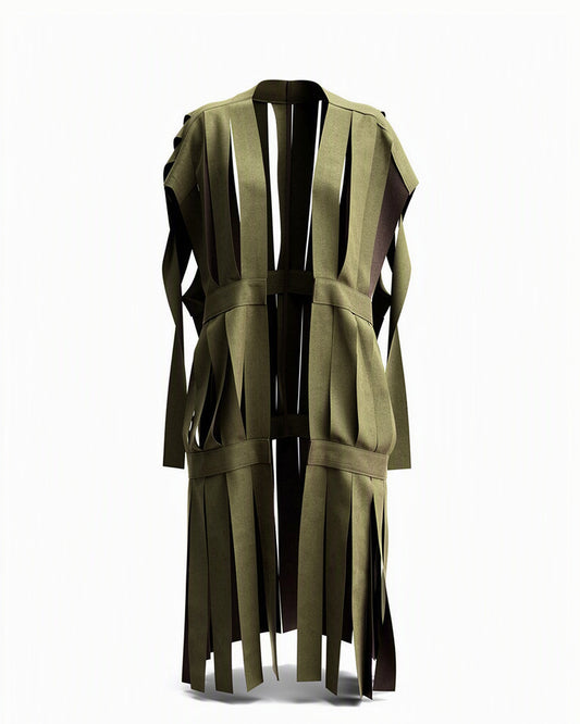HBShop garment image: cut out fringes cardigan - Jeno, Olive