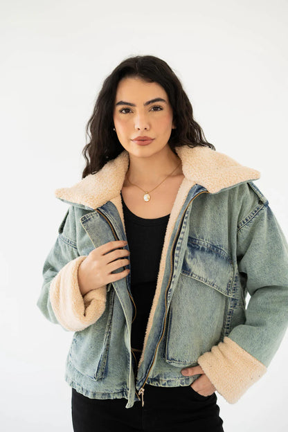 Oversized denim fur jacket - Traumen