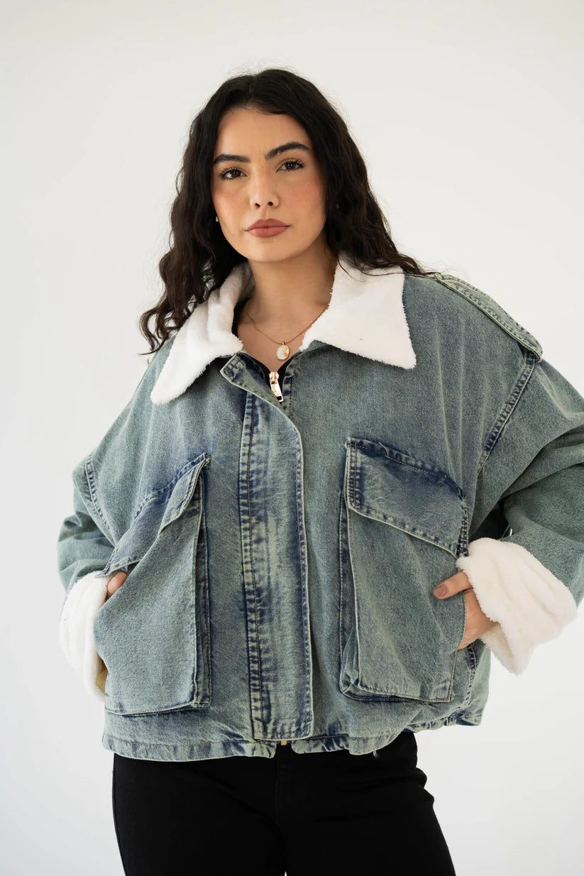 Oversized denim fur jacket - Traumen
