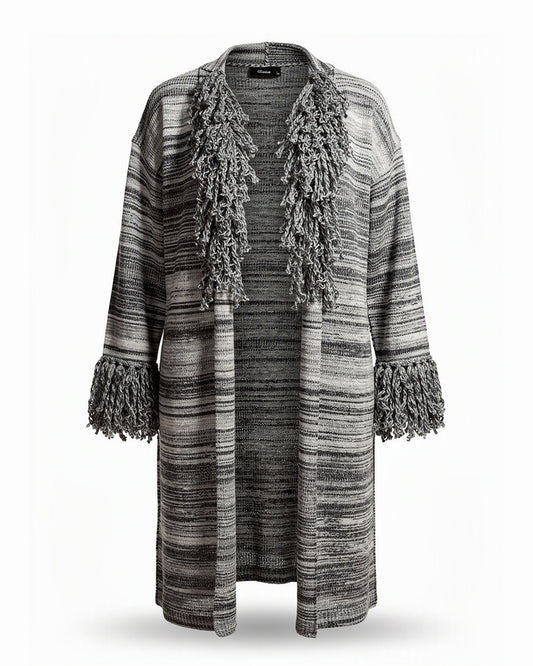 HBShop garment image: Earth-Tone Fringe cardigan-Taj Sisters, Black