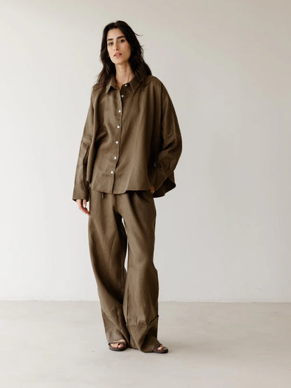 Turn up linen pants - ASCIA