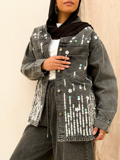Flower studded denim jacket - Magazin