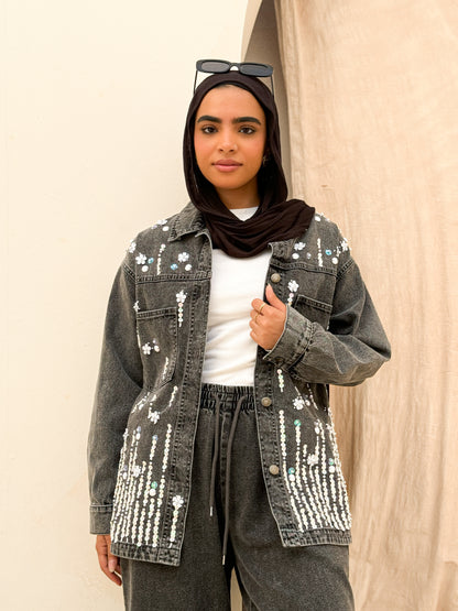 Flower studded denim jacket - Magazin