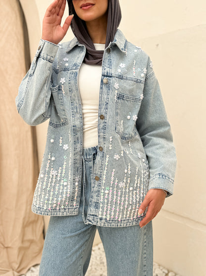 Flower studded denim jacket - Magazin