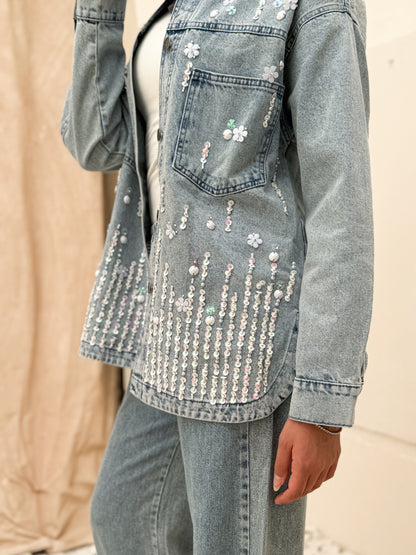 Flower studded denim jacket - Magazin
