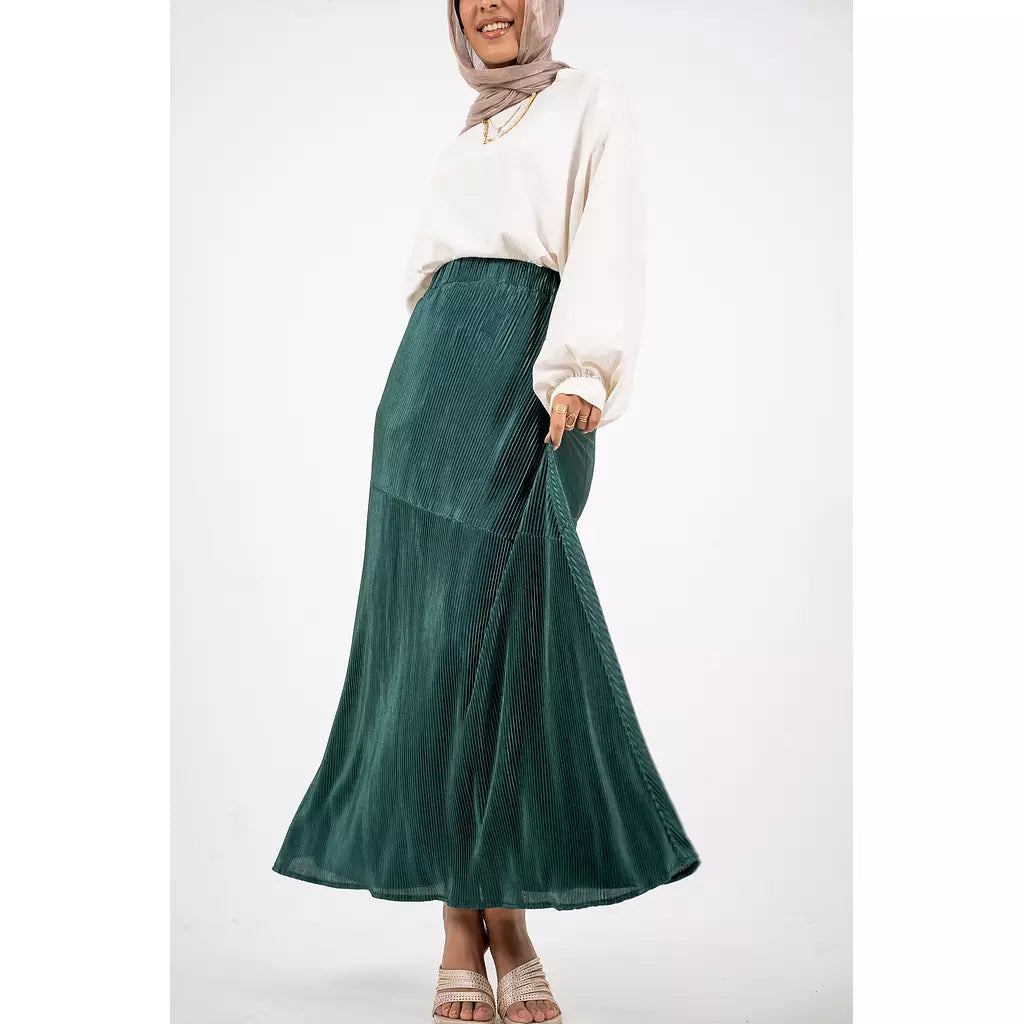 green cut pillise skirt