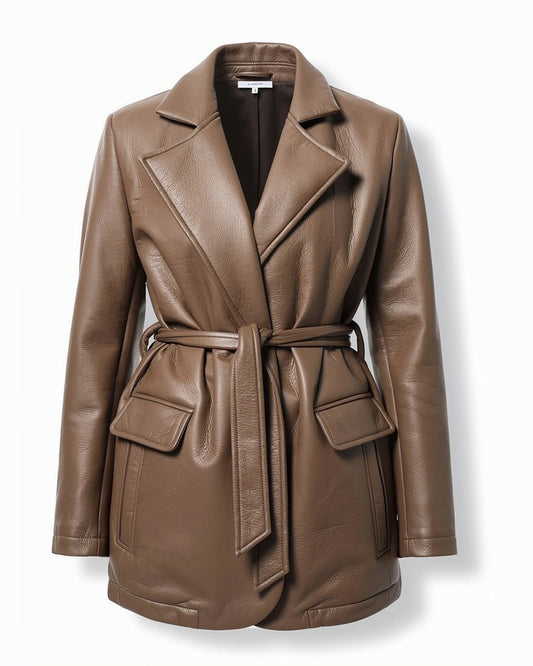 HBShop garment image: Going Places Leather Blazer - Amalia, Taupe Brown