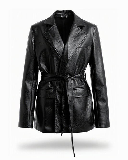 HBShop garment image: Going Places Leather Blazer (Long Version) - Amalia, Black