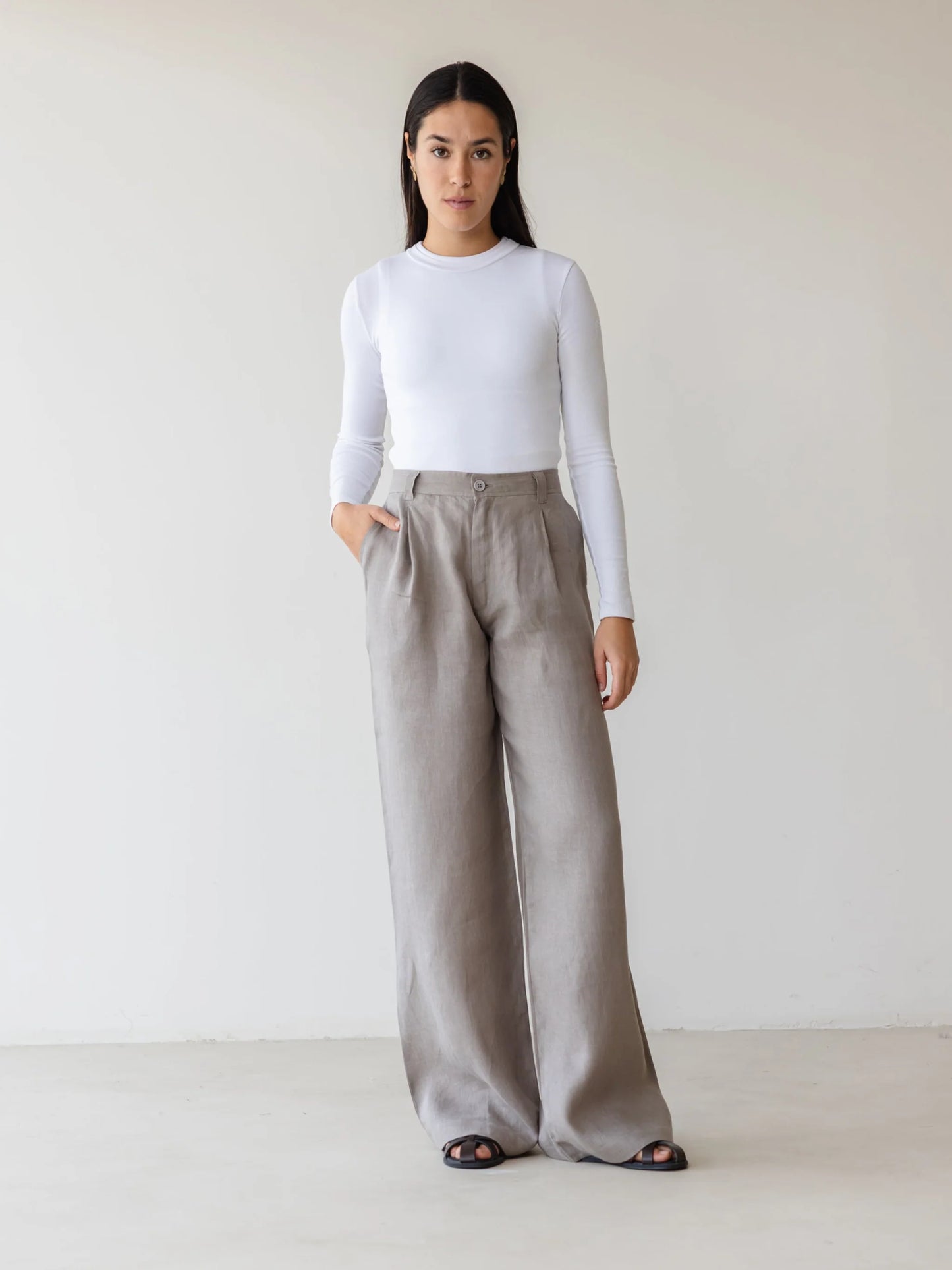 Darted Linen Wide Leg Trousers - ASCIA
