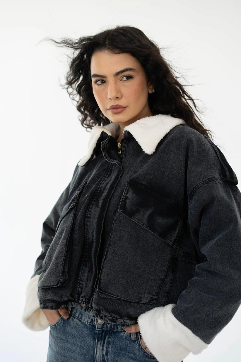 Oversized denim fur jacket - Traumen