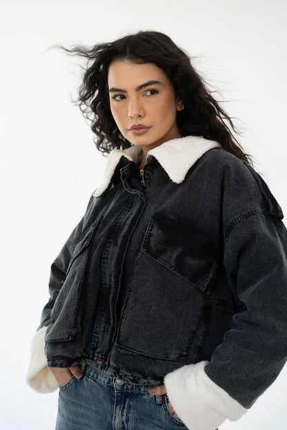 Oversized denim fur jacket - Traumen