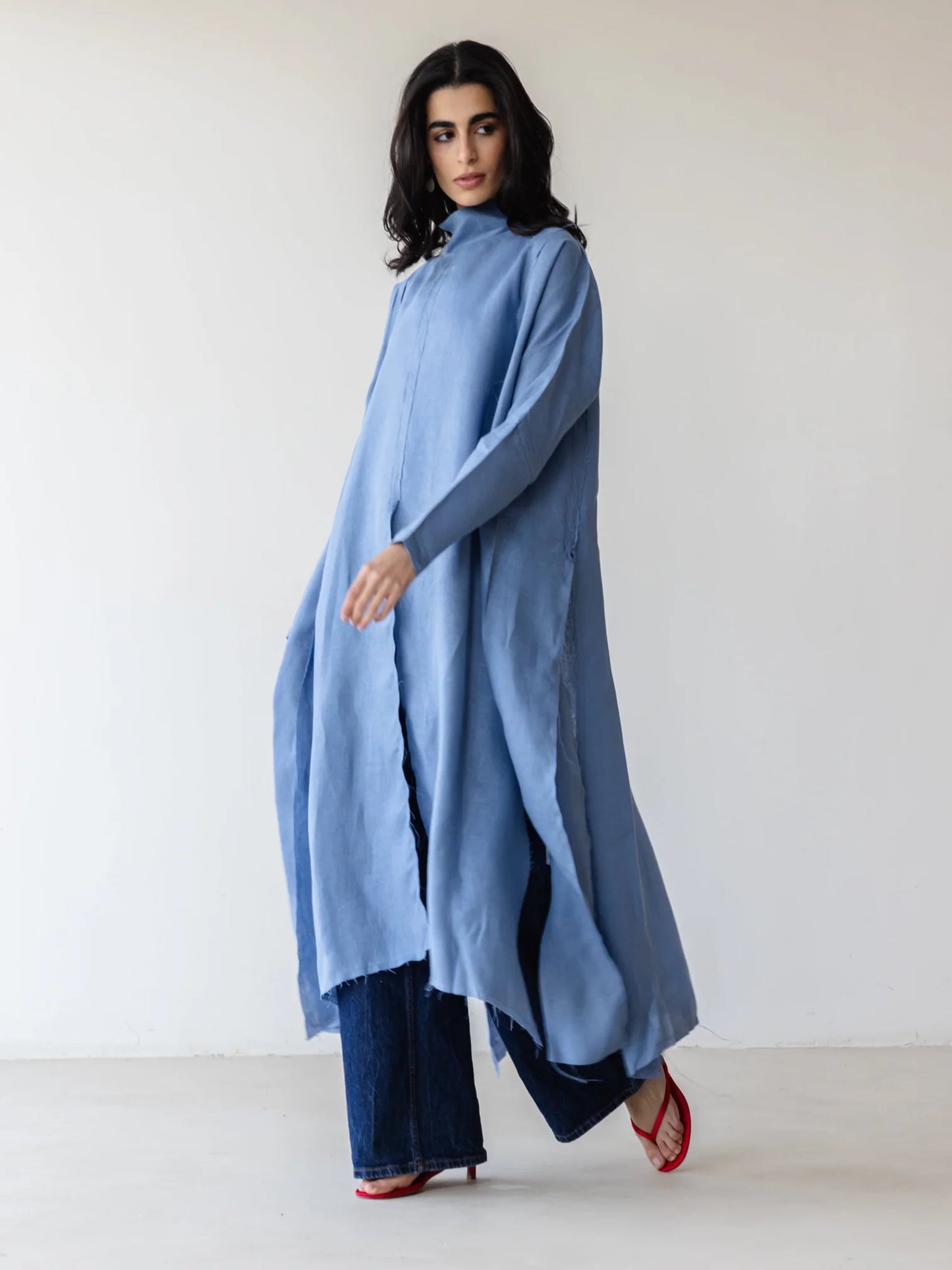 Linen Dress with Side Slits -ASCIA