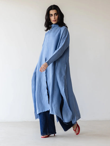Linen Dress with Side Slits -ASCIA