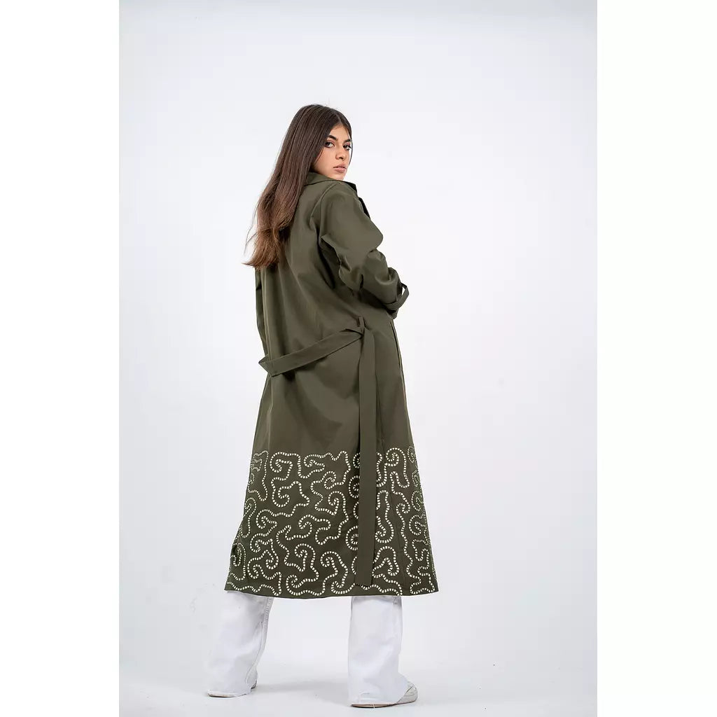 embroidery trench coat olive