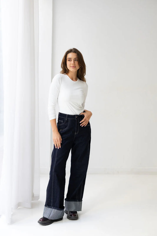Double-Cuff denim pants - Wajad