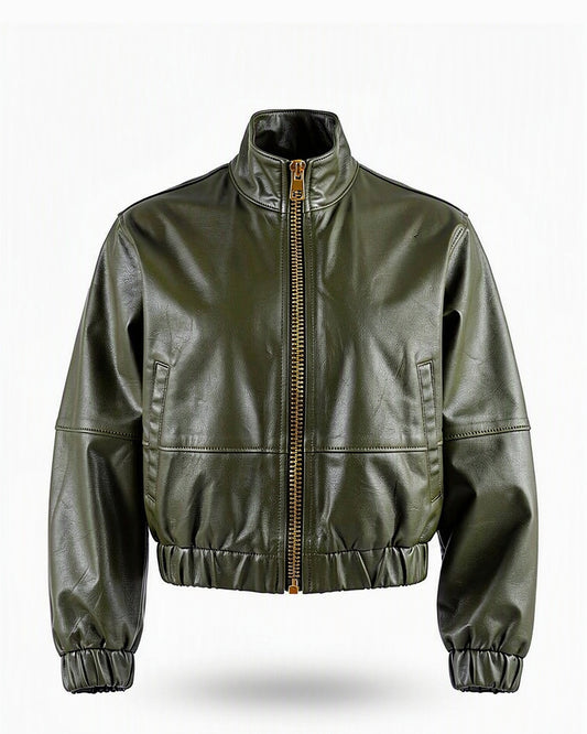HBShop garment image: Leather Bomber Jacket - Taj Sisters, Olive