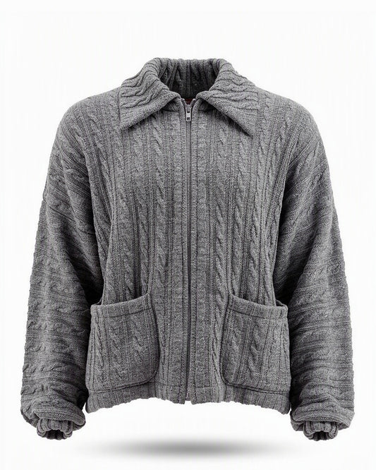 HBShop garment image: loom knit zip sweater - Jeno, Grey