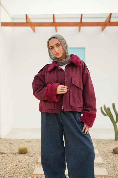 Oversized denim fur jacket-Traumen