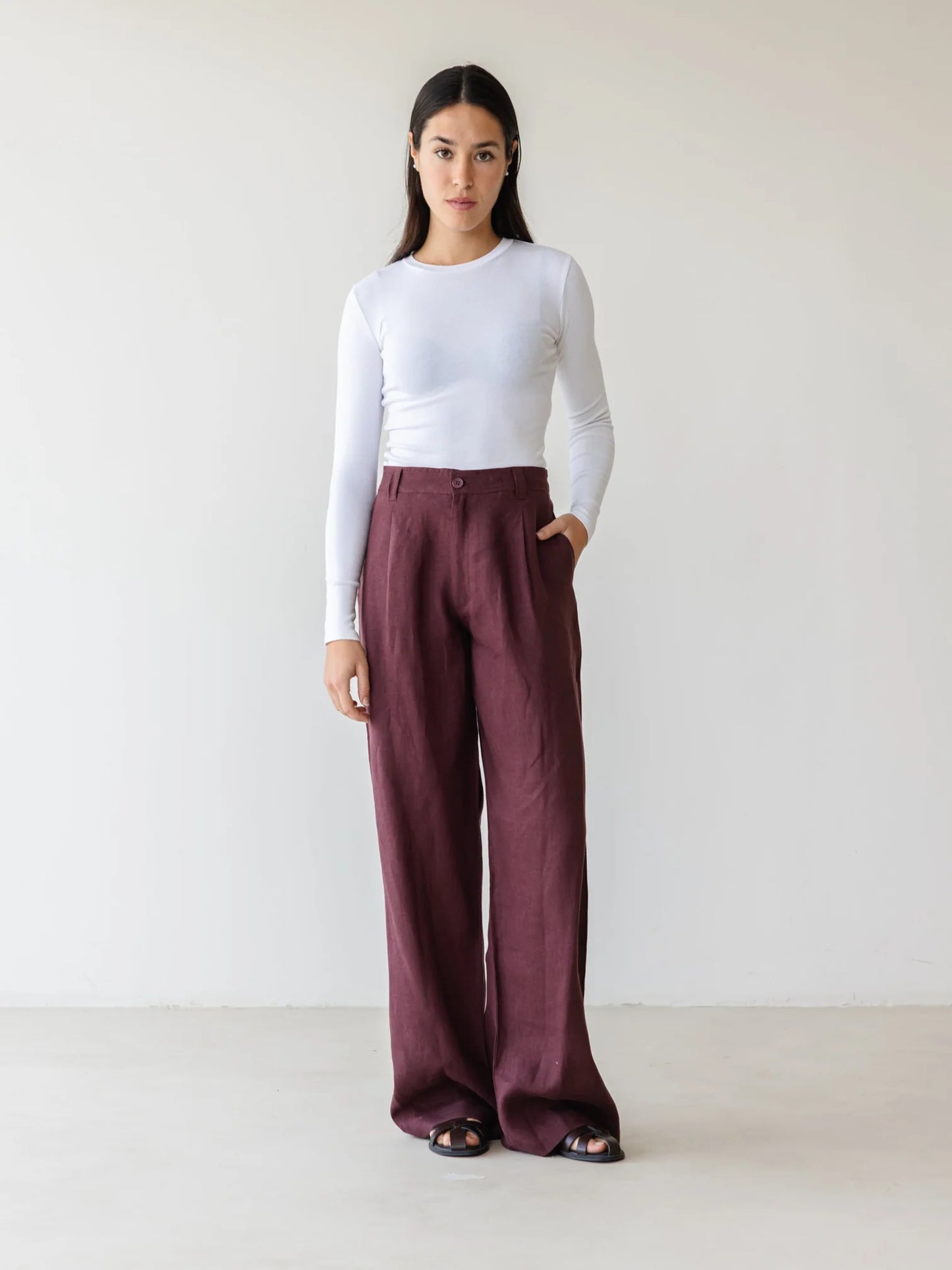 Darted Linen Wide Leg Trousers - ASCIA