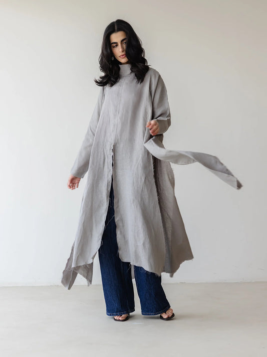 Linen Dress with Side Slits -ASCIA