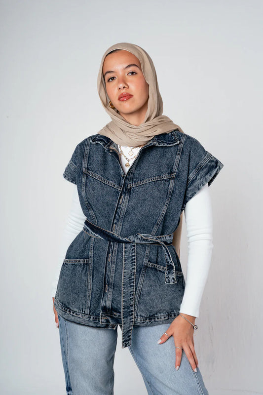 Navy denim vest - Double anne