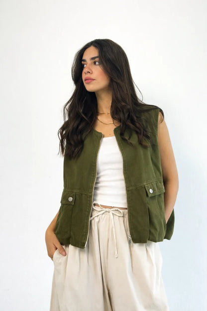 Oversized Cargo Zip Vest - Traumen