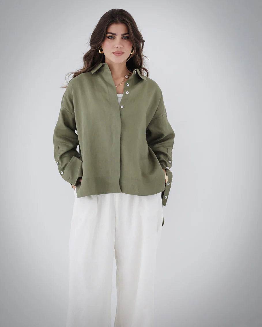High-Low Linen Shirt - Sara salama