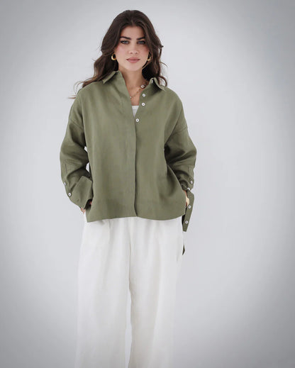 High-Low Linen Shirt - Sara salama
