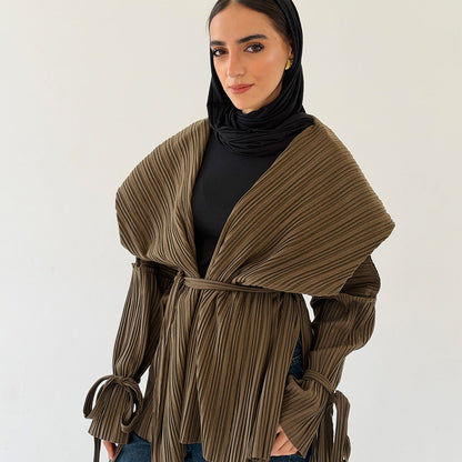 Pleated jacket -Cardigan with belt - Estringo