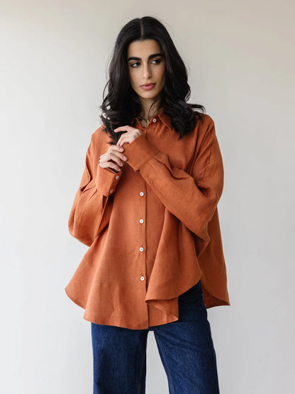 Rounded hem linen shirt - Ascia